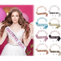 Yoyauz Birthday Crown Pink Girl Belt & Crown Set Princess Rhinestone Headband Gift Sweet Happy Birthday Accessories Glitter Headgear Girl Ladies Decoration Wedding Party Gifts