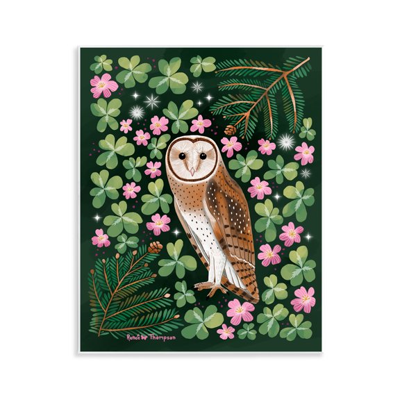 Stupell Industries Bohemian Barn Owl & Botanicals Wall Plaque Art, 11 x 14, by Renee Thompson