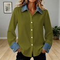 thumbnail image 2 of QASIEATN Womens Oversized Shirts Long Sleeve Mock Turtleneck V Neck Button Down Denim Pullover Shirts, 2 of 9