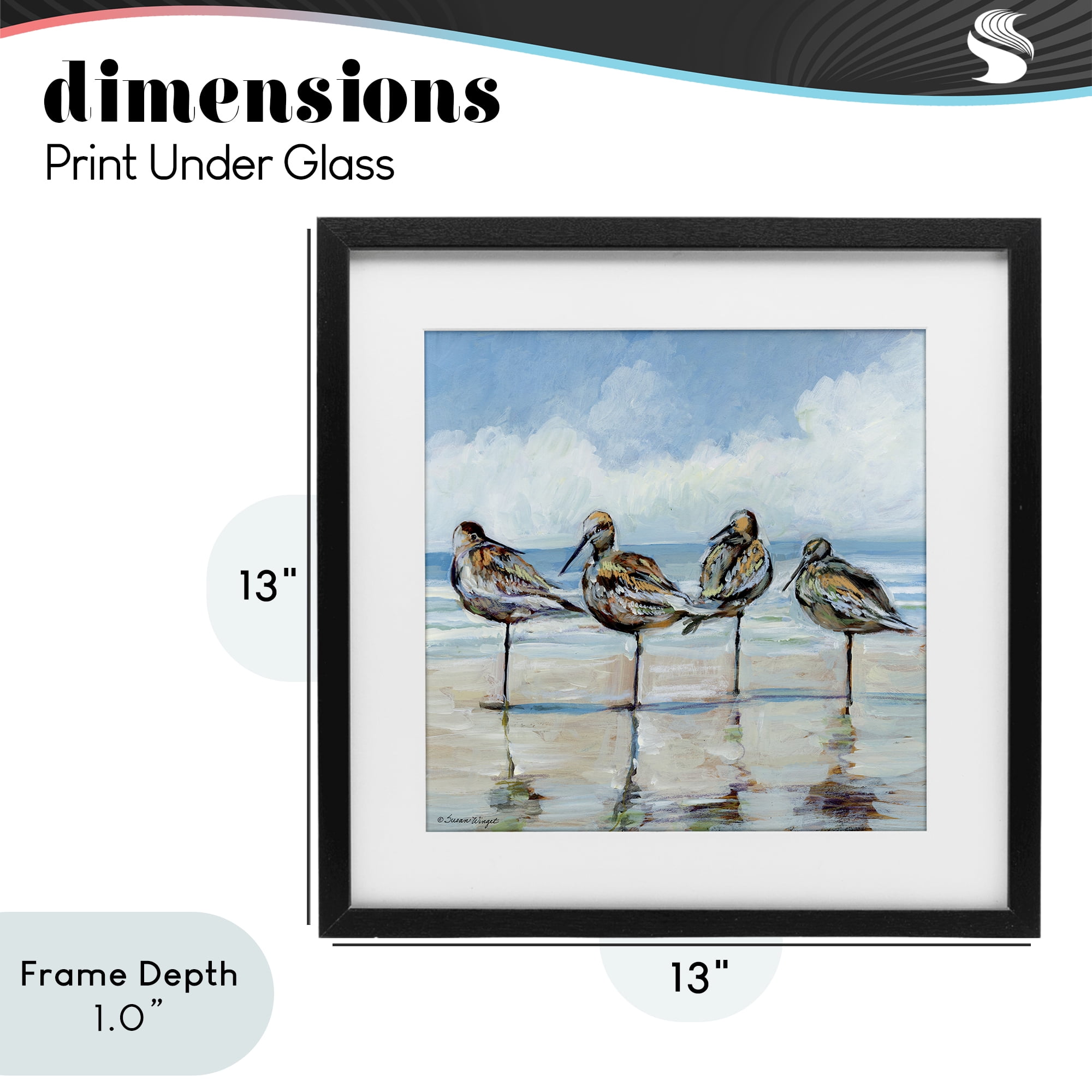 Stupell Industries Sandpipers Balancing On Beach Black Framed Print Under Glass, design by Susan Winget