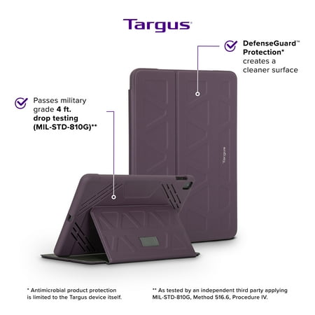 Targus - Pro-Tek Antimicrobial Case for iPad (9th, 8th and 7th gen.) 10.2", iPad Air 10.5", and iPad Pro 10.5" - Purple