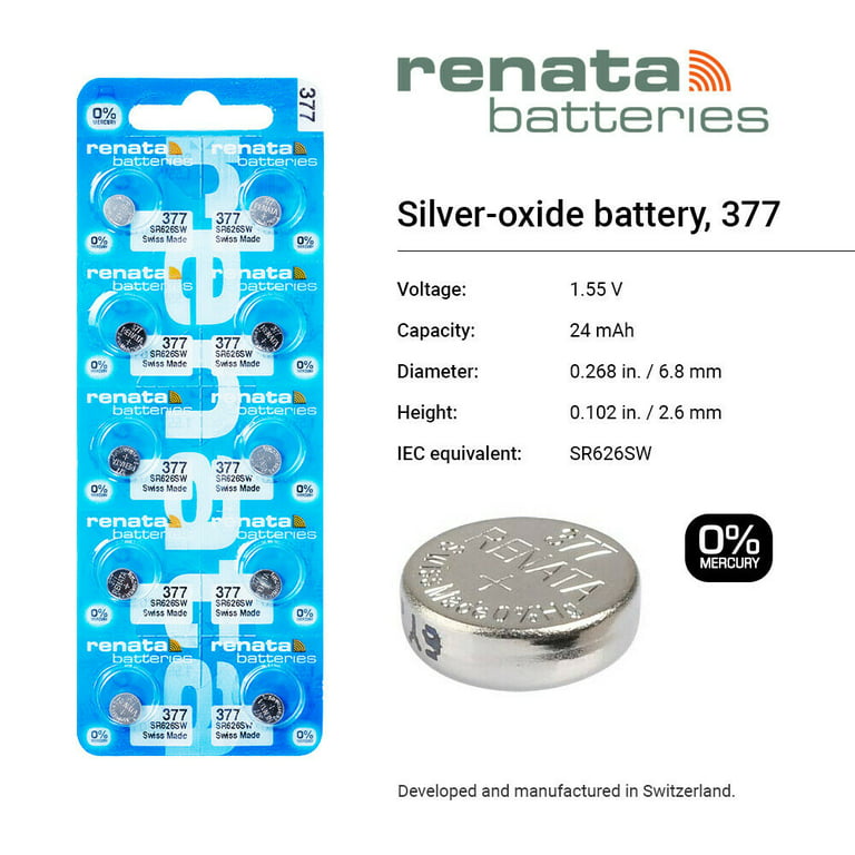 Renata 377 SR626SW Batteries - 1.55V Silver Oxide 377 Watch Battery (20  Count)