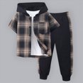 thumbnail image 2 of Kaprioy Boys Summer Outfits 2Pcs Boys Clothes Outfits Plaid Short Sleeve Hooded Button Shirt and Jogger Pants for Kids Summer Pants Patchwork Set, 2 of 6