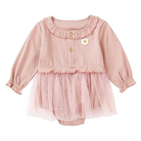 

Organic Baby Romper Easter Outfit Toddler Kids Children Baby Girls Long Sleeve Flower Ribbed Patchwork Tulle Dress Romper Bodysuit Outfits Clothes Girls Sequins Romper