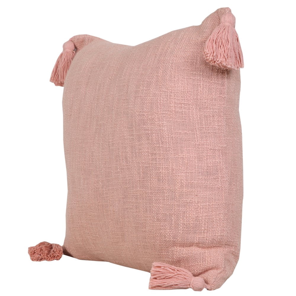 LR Home Ox Bay Hand-Woven Pink Solid All-Natural Cotton Pillow Cover