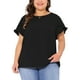 thumbnail image 1 of Blusas de verano de talla grande para mujer Agnes Orinda, con volantes, manga corta, cuello redondo, camisetas casuales 4X negras, 1 of 5