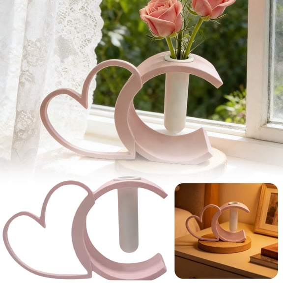 Dreamyjuly A Bunch of Flowers with Heart Vase, Heartfelt Gift for Wives Mothers, Romantic Home Decor Table Centerpiece for Anniversary and Valentine's