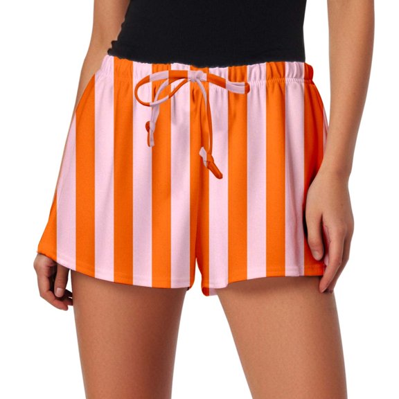Arlun Women's Loose Fit Striped Casual Shorts Lightweight Comfortable Summer Wear for Everyday Outings 2026 Fashion Colorful Drawstring Waisted Loose Casual Shorts 8-Orange XL