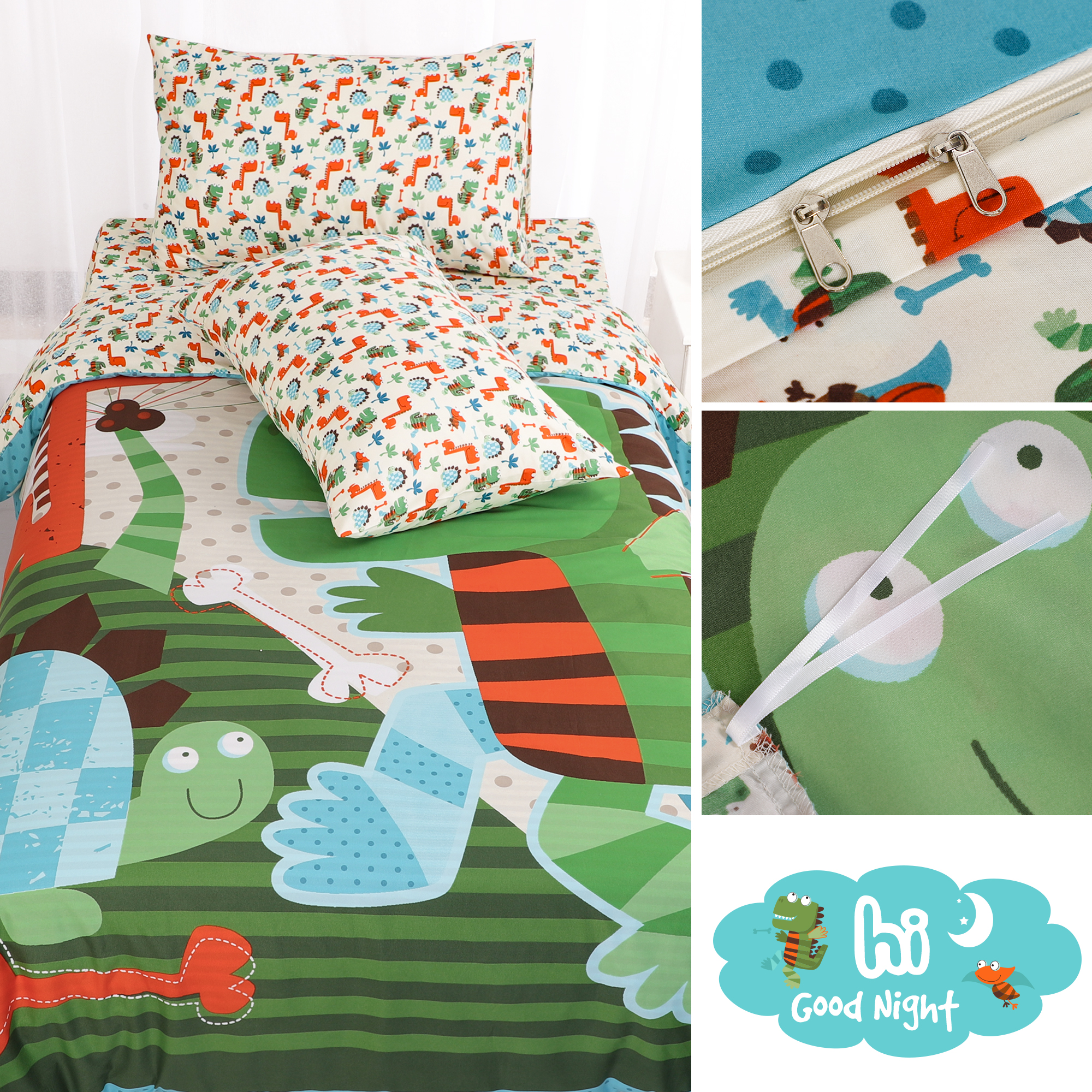 Unique Bargains 3 Piece Brushed Polyester Kids Duvet Cover Set Dinosaur Pattern Twin