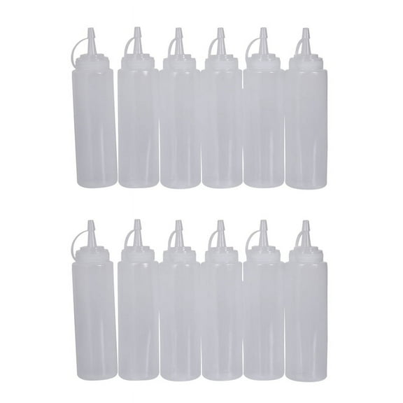 12X Clear White Plastic Squeeze Sauce Ketchup Cruet Oil Bottles 8OZ
