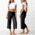 thumbnail image 4 of NAFUU Women Casual Pants Pleated Waist Solid Color Yoga Capri Pants Wide Leg Trousers Relaxed Fit Trousers For Women, 4 of 5