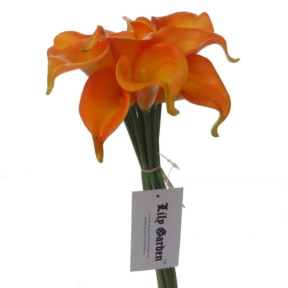 Lily Garden Mini 15" Artificial Calla Lily 10 Stem Flower Bouquets (Orange)