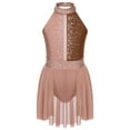 thumbnail image 4 of YONGHS Kids Girls Sleeveless Ballet Latin Irregular Hem Lyrical Leotard Tulle Dress Coffee 6, 4 of 7