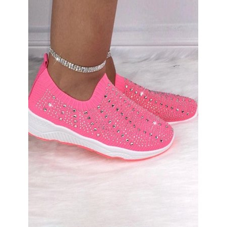 

ROASO Women s Breathable Rhinestone Sneakers Red