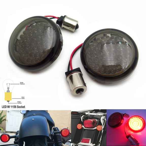 HTTMT- 2" Red 1156 Inserts LED Turn Signal Light W/ Smoke Lens Covers Compatible with Harley Touring