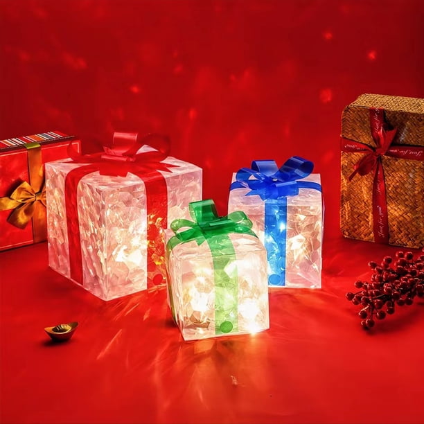 cajas decorativas para exterior e interior, cajas de regalo iluminadas, decoración navideña, caja de regalo iluminada, adorno navideño