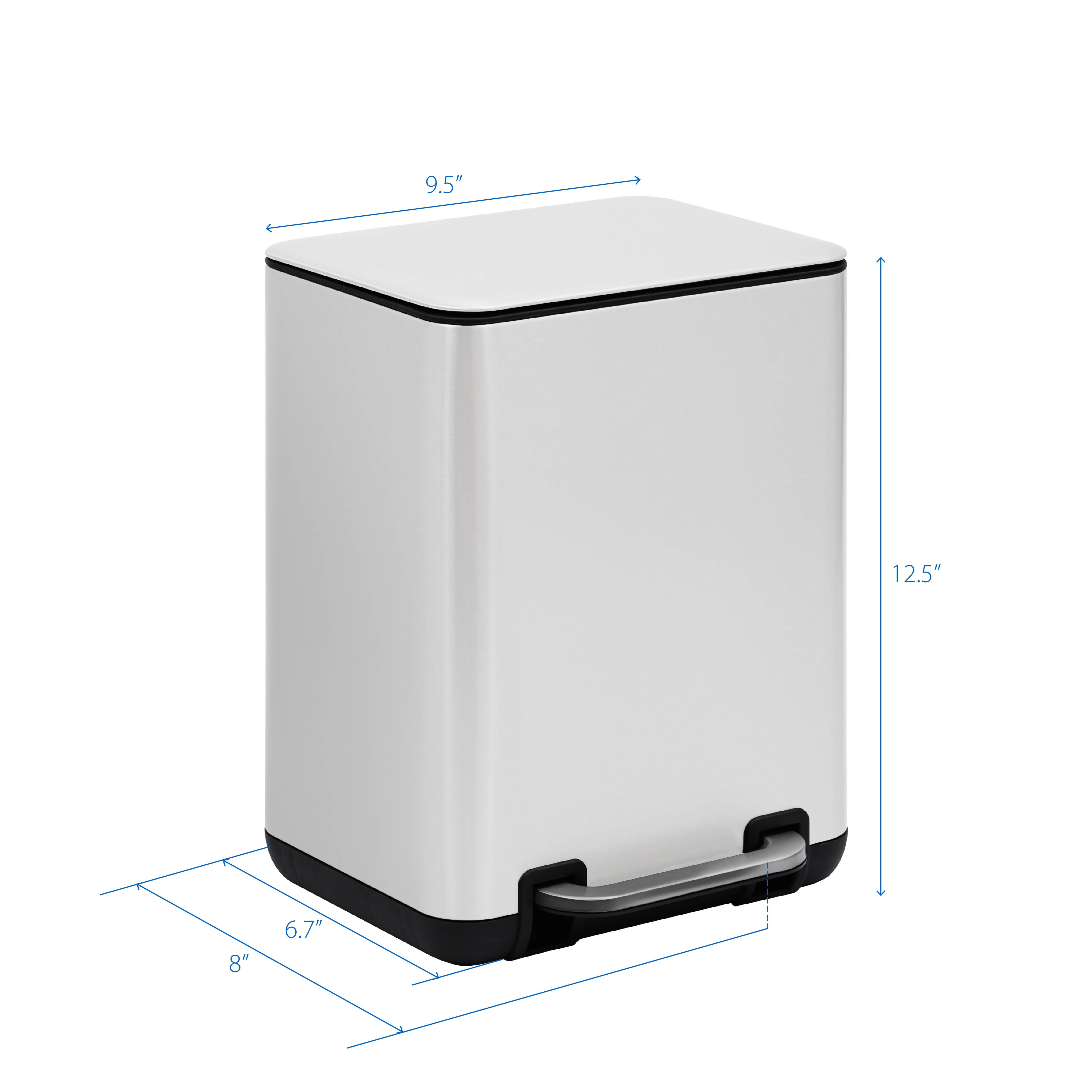 SunnyPoint 6 Liter / 1.58 Gallon Trash Can with Plastic Inner Buckets; Rectangle Bathroom, Office, Kitchen, and Bedroom Step On and Slow Close (WHT)