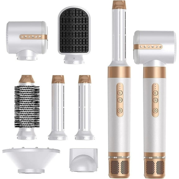 High Speed Ionic Blow Dryer Brush with Diffuser,7-in-1 Hair Dryer and Styling Tool: Hot Air Curlers, Curling Brush,Hair Straightener Brush White