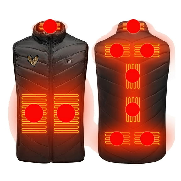 FNFHFY Heart Print Heated Vest for Men Women 9 Heating Zones Electric Vests Lightweight Zip Up Sleeveless Thermal Jacket for Outdoor