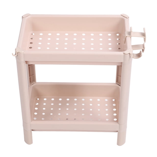 Estante de almacenamiento para el suelo del baño, multifuncional, multicapa, estable, duradero, independiente, estante de esquina, color beige, 2 capas