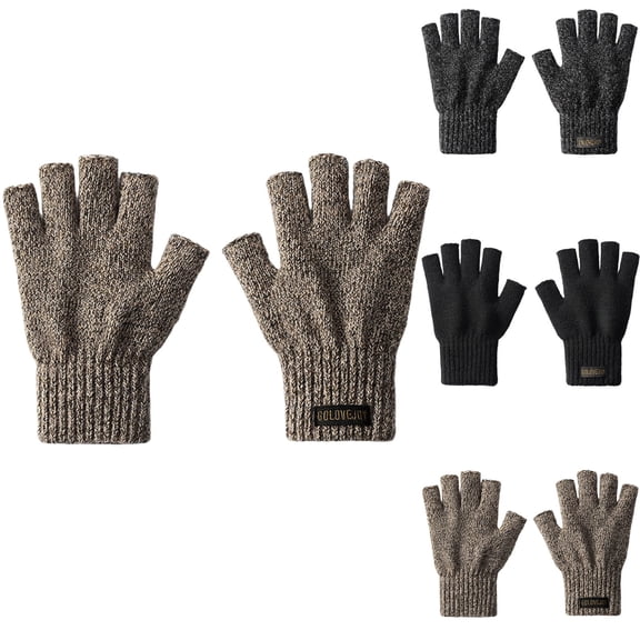 Hellosay Fingerless Gloves Women Knit Thermal Warm Christmas Gifts Khaki