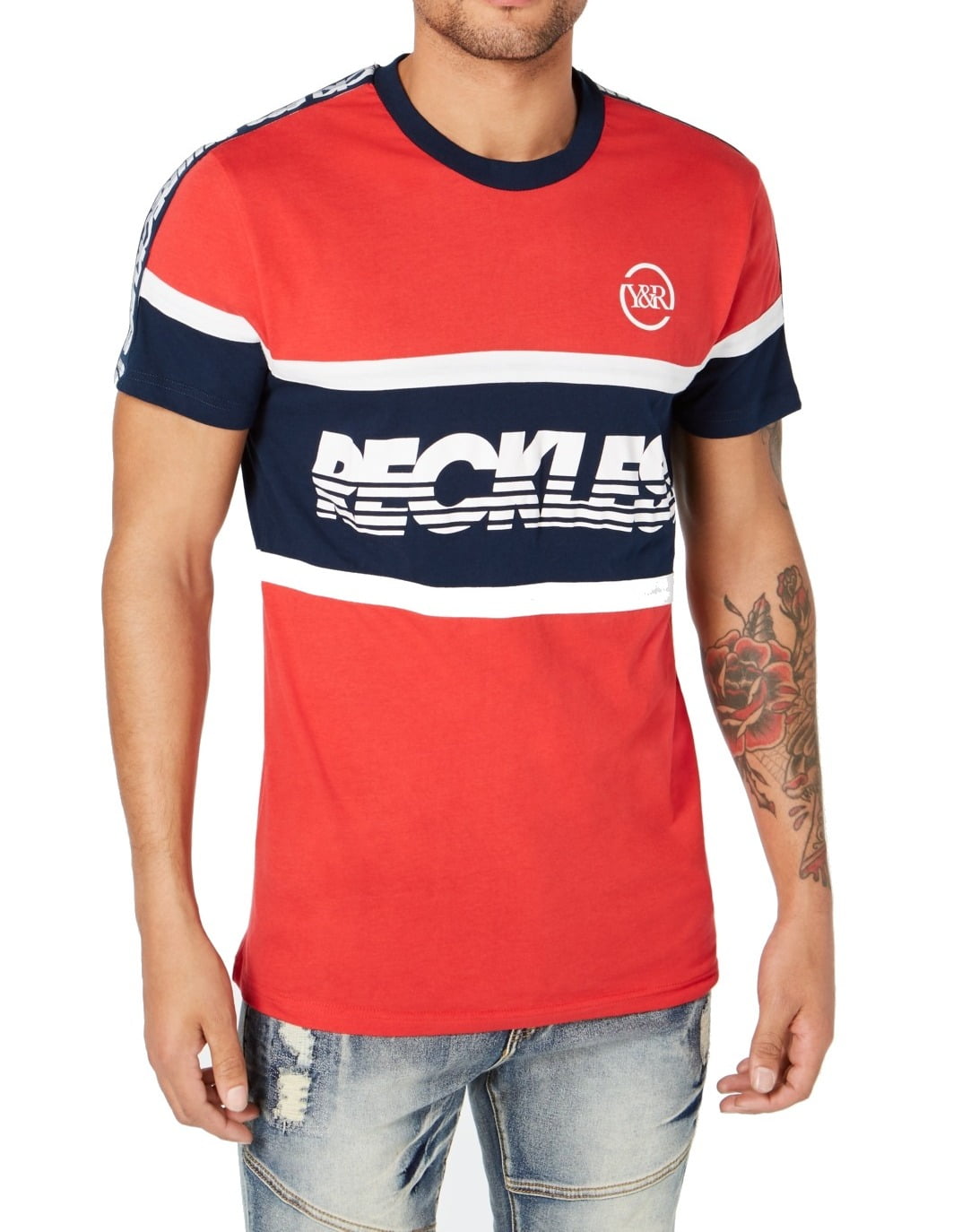 Young & Reckless Mens TShirt Blue Graphic Tee Striped 2XL Walmart