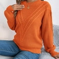 thumbnail image 6 of Wyobmus Round Neck Sweater for Women Casual Solid Color Hollow Sweater Lantern Long Sleeve Pullover Sweater Orange, 6 of 7
