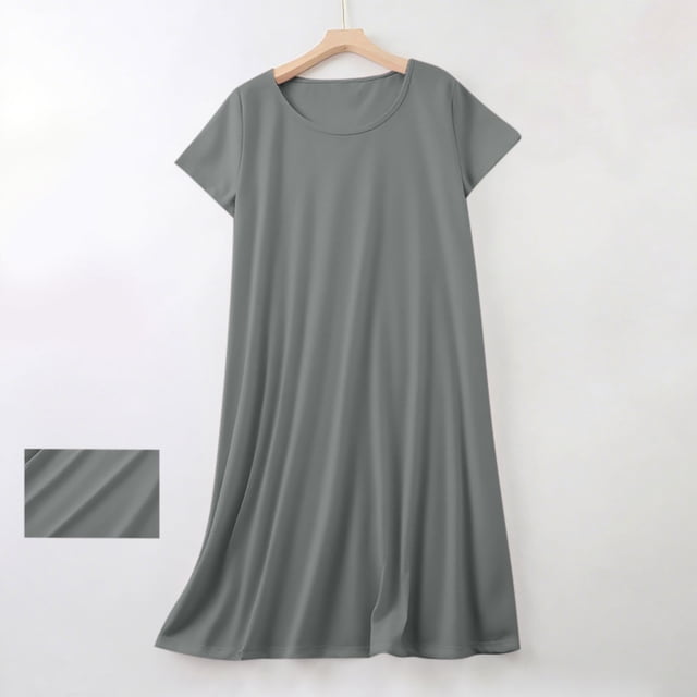 Pijama de manga corta con cuello redondo y color liso para mujer, ropa de casa, camisón corto de algodón para mujer