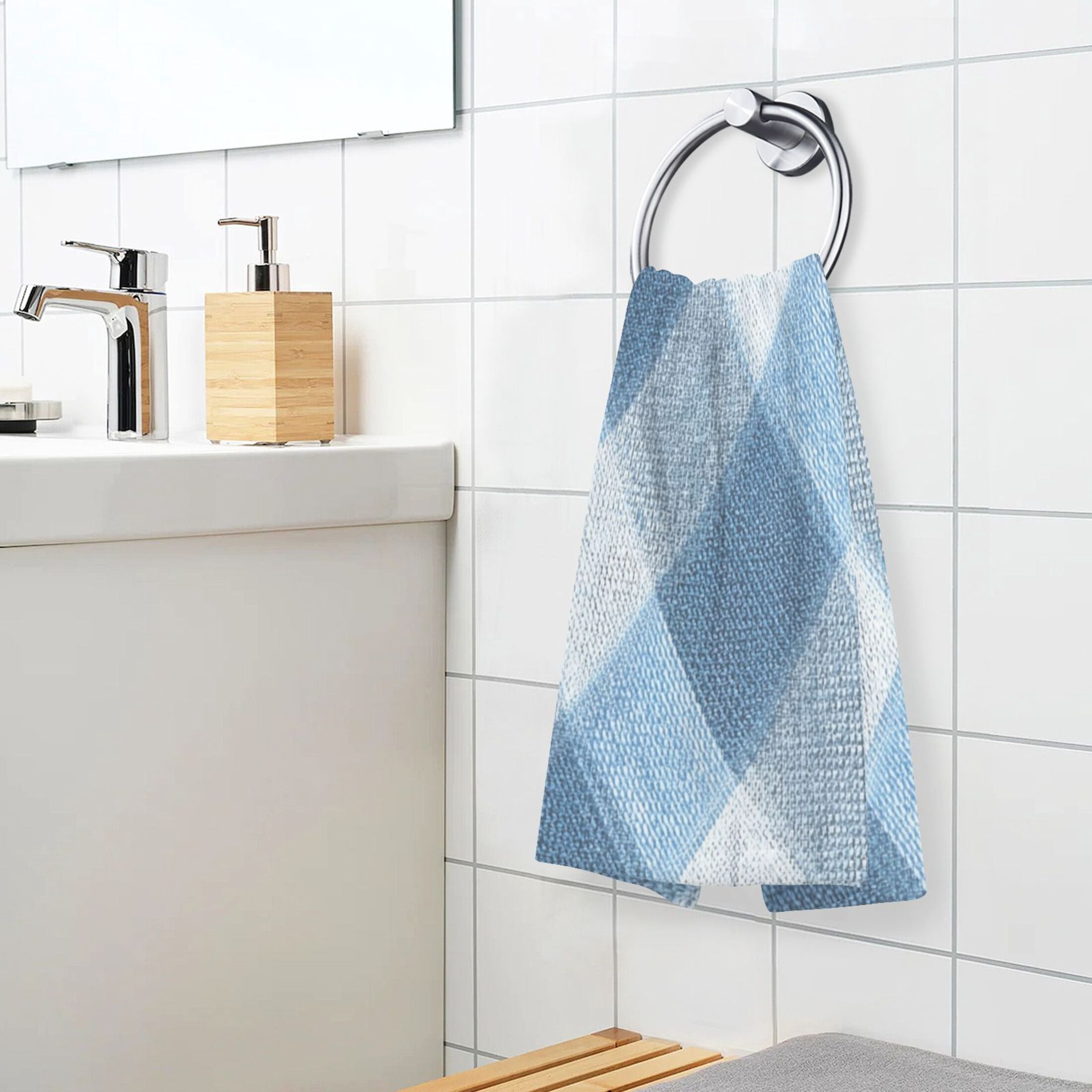 2 Pieces of Cotton Towel Face Towel Set Hand Towel Bath Towel Cotton Bath Towel Sets Light Blue Denim