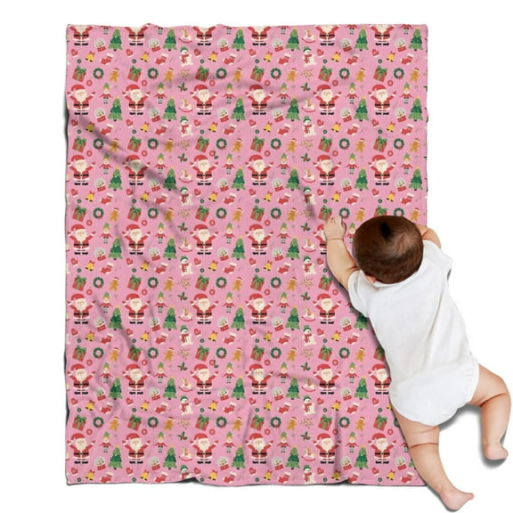 Pink Christmas Santa and Tree Pattern Blanket,Comfortable Soft Flannel Throw Blanket,All Season,Warm Lightweight Blankets for Sofa Bed Couch Living Room Chair,30"x40"