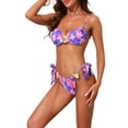 thumbnail image 4 of INSPIRAR CHIC Bikini de Escamas de Pescado para Mujeres, 2 Piezas con Tirantes Ajustables, Parte Superior y Parte Inferior Triangular, Traje de Baño en Azul Medio con Flores Rosadas, 4 of 5