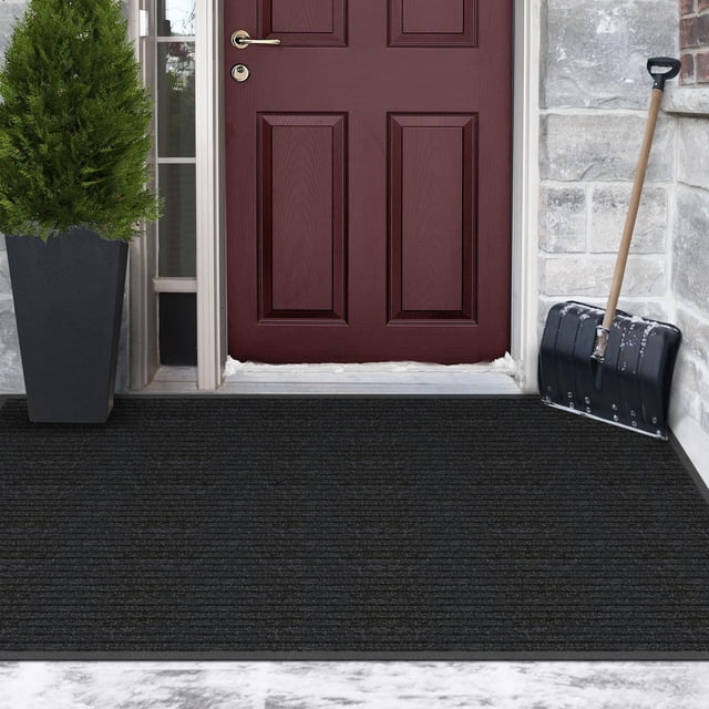 Mainstays 4 ft. x 6 ft. Platinum Needlepunch Charcoal Doormat with Vinyl Backing