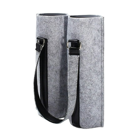 

Portable Bottle Bag 2 Holes Divider Festival Party Supplies Holder Thicken Felt Bottle Bag 750ml for Picnic Beach Party grey