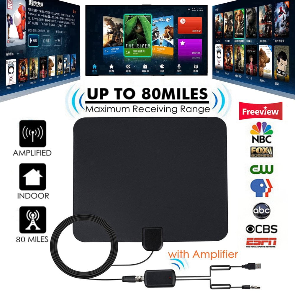 100 Miles Long Range Amplified Antenna for Smart TV with Amplifier Signal Booster HD 4K 1080P Free Local Channels with 13 Ft Coax Cable Wonido Digital Antenna for TV Indoor