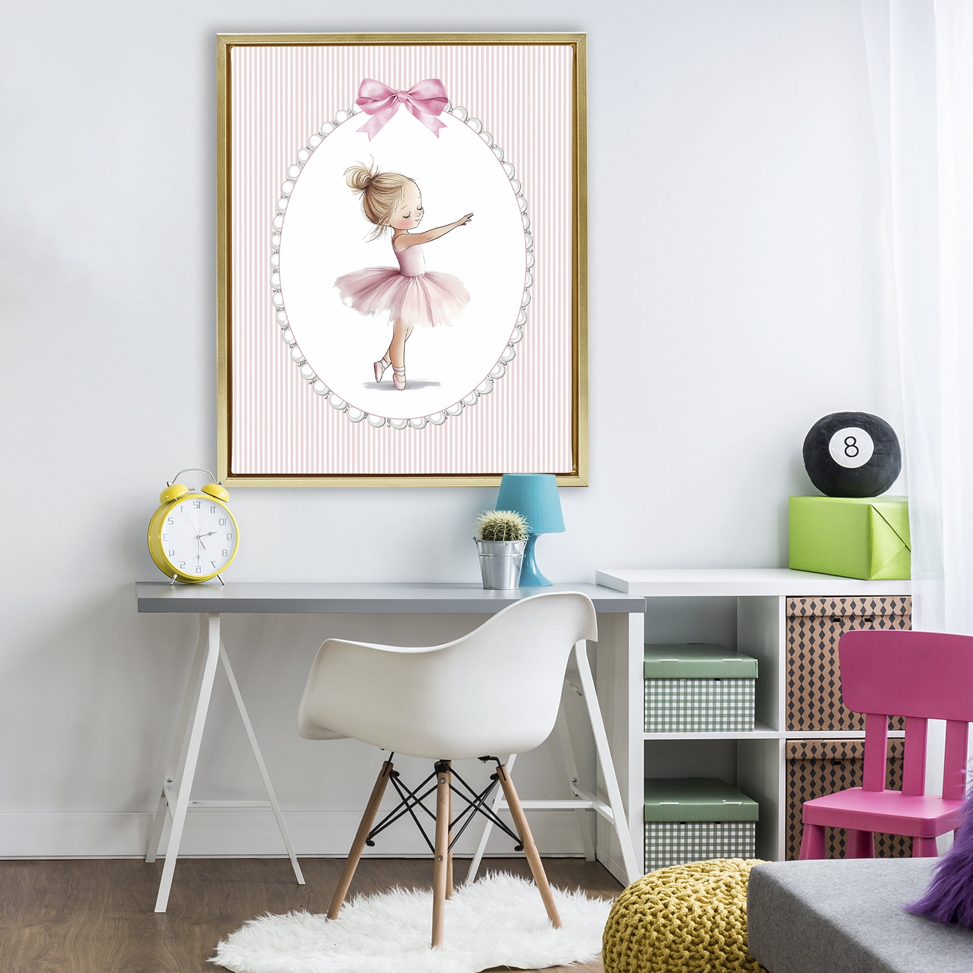 Stupell Industries Blush Pink Ballerina Gold Framed Floater Canvas Wall Art, design by Christine Simpson Art
