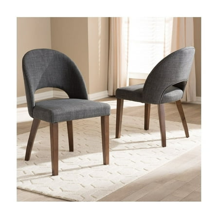 Mid-Century Modern Dining Chairs - Dark Grey Fabric & Walnut Wood - Set of 2