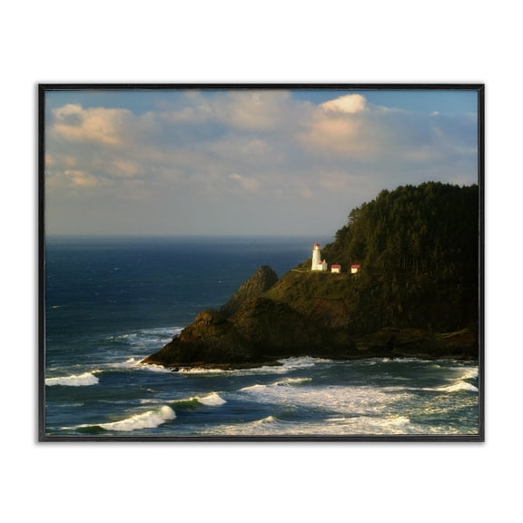 Stupell Industries Coastal Lighthouse Ocean Cliffs Black Framed Giclee Art, 14 x 11, by Dennis Frates