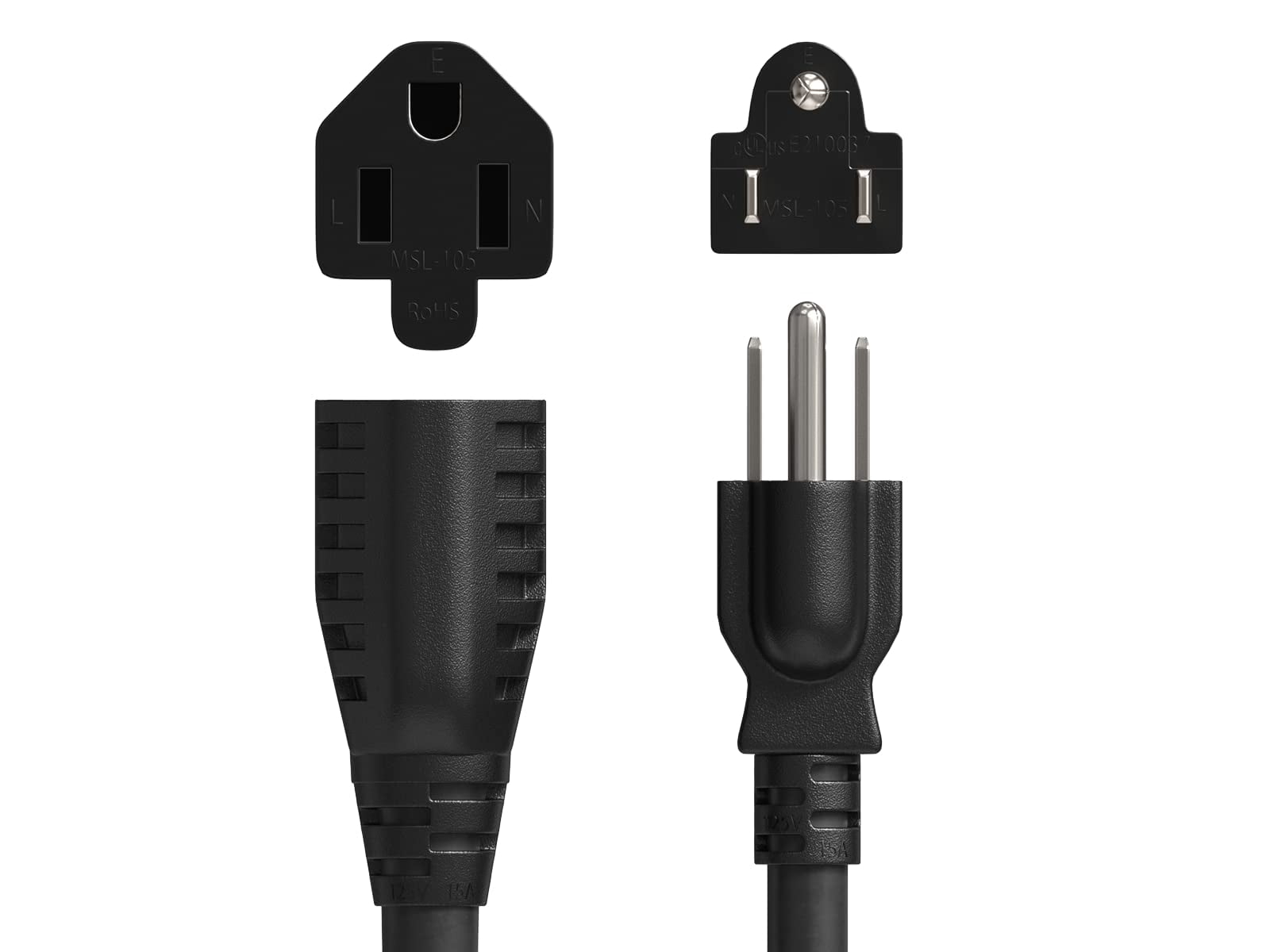Cable Leader 36in 1 NEMA 5-15P to 3 NEMA 5-15R Power Extension Cord Splitter Cable 14 AWG