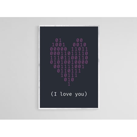 Binary Code I Love You Typography Wall Art Nerdy Romantic Decor, Unframed Paper Print Size 8x12