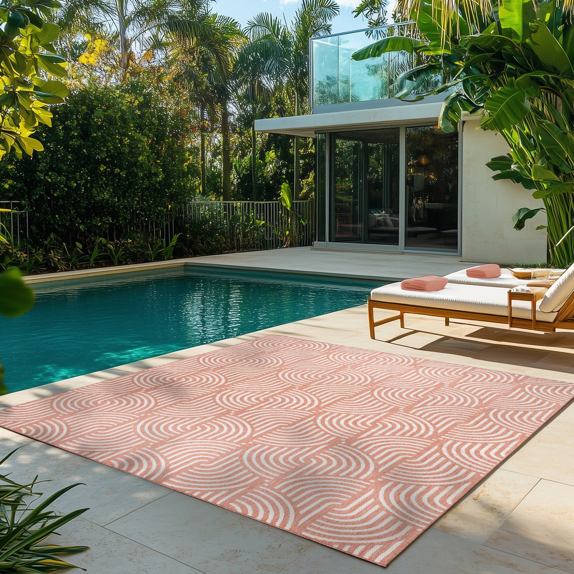 Savara Nima Indoor/ Outdoor Polypropylene Coral Flat Weave Area Rug, 9x13
