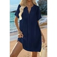 thumbnail image 6 of Women'S Swimsuit Cover Up Shirt V Neck Short Sleeve Bathing Suit Coverups Summer Beach Cover Ups Navy Blue M, 6 of 7