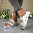 thumbnail image 2 of Rokment Women's Double Buckles Platform Slides Sandals Classic Casual Wide Width Open Toe Chunky Flat Comfortable Walking Slip on Slippers for Indoor Outdoor Waterproof Silver Size 6, 2 of 7