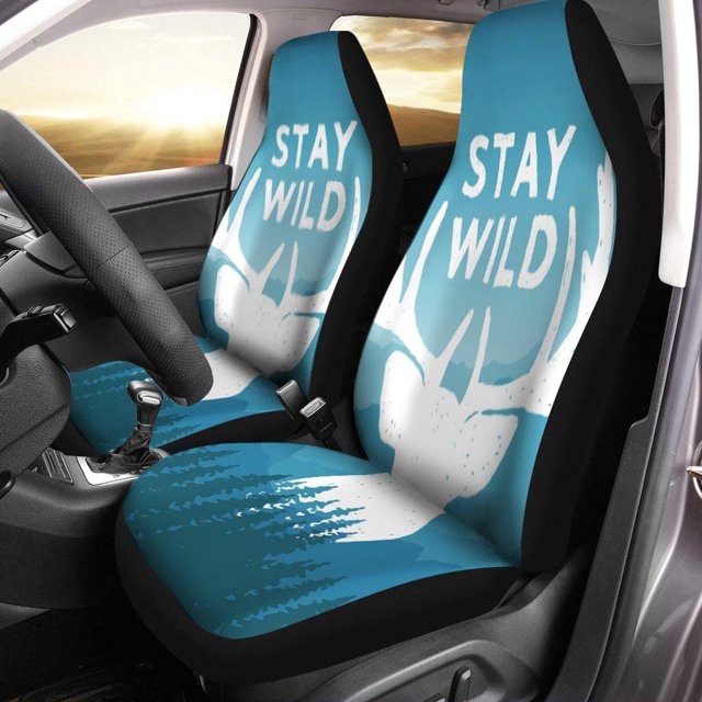 ABPHQTO Juego de 2 fundas para asientos de coche Wilderness Deer y Pine Trees Stay Wild para Hipster Universal Auto Seats Front Protector Fits
