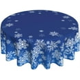 thumbnail image 4 of Christmas Round Tablecloth 60 Inch, Navy Blue Winter Snowflake Table Cloth for Xmas Rustic Farmhouse Kitchen Decor, Wipeable Polyester Fabric Table Cover for Holiday Party, 4 of 6
