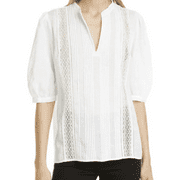 Nordstrom Signature Lace Inset Cotton Blouse in White, Size X-Large