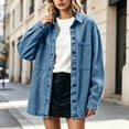 thumbnail image 5 of Perfectbot Women Oversized Long Sleeve Denim Shirt Jacket, Button Down Collared Loose Fit Mid-Length Jean Shacket, 5 of 8