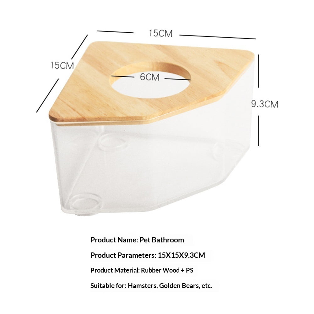 Large transparent small animal sand bath container and hamster accessories with natural wooden lid, suitable for hamsters, mice, and lemurs.