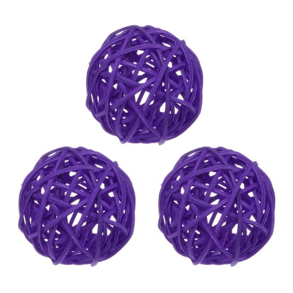 Uxcell 3-Pack Wicker Rattan Balls 80mm/3.1 Inch Decorative Rattan Balls for Christmas Weddings Thanksgiving Purple