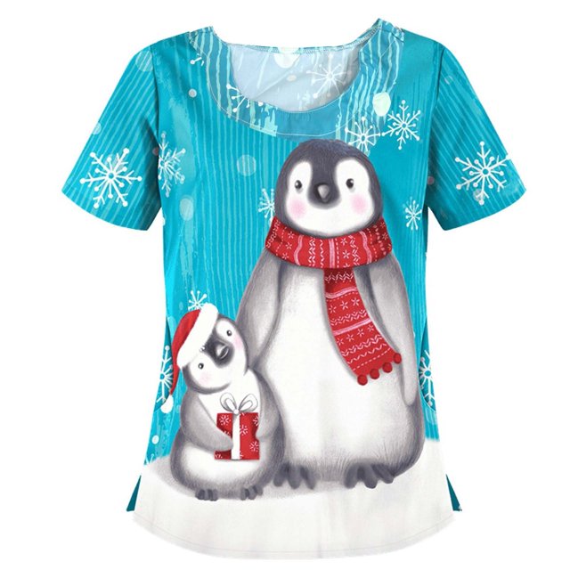 Pntutb Blusa de manga corta con cuello en V para mujer, uniforme de trabajo, blusa de Acción de Gracias de Navidad Pntutb Pntutb-2653