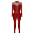 thumbnail image 4 of Rswnyirn Womens Shiny Rhinestone Gymnastics Leotard Long Sleeve Sheer Mesh Figure Skating Jumpsuit Burgundy M, 4 of 7
